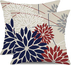 DFXSZ 4th of July Pillow Covers 18x18 Inch Set of 2 Patriotic Blue Red Floral Outdoor Waterproof Decorative Throw Pillows Polyester Cushion Case Decor for Patio Funiture Garden Couch 01H18
