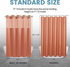 Coral Hotel Shower Curtain with Detachable Liner - 230GSM Waffle Textured,Hotel Grade,Spa Like Bath Curtain,71W x 74H