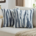 FUTEI Blue Decorative Throw Pillow Covers 26x26 Inch Set of 2, Soft Tie-Dye Faux Rabbit Fur Striped Texture Euro Pillow Sham, Modern Home Decor for Couch Bed Living Room