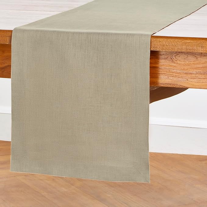 Solino Home Linen Table Runner 36 Inches - 100% Pure Linen Vintage Khaki Table Runner 14 x 36 Inch Ideal for Dresser and Coffee Tables - Fall, Autumn, Thanksgiving - Fete