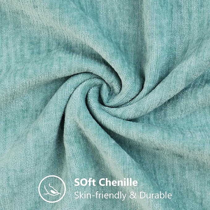 decorUhome Chenille Aqua Haze Throw Pillow Covers 12x20 Inch Set of 2, Decorative Soft Couch Pillow Covers Solid Dyed Accent Velvet Farmhouse Neutral Rectangle Pillow Cases for Sofa Bed Living Room