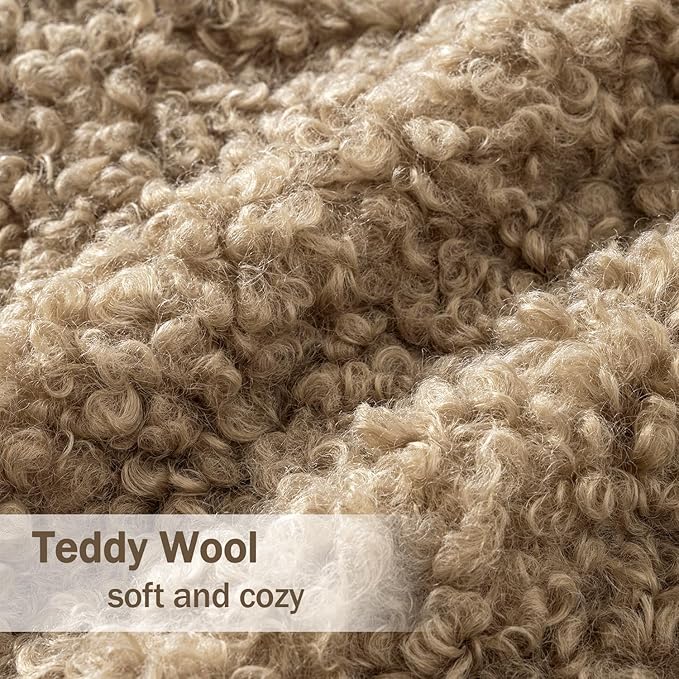 MIULEE Pack of 2 Throw Pillow Covers 18x18 Inch Neutral Khaki Faux Fur Decorative Sherpa Pillow Covers Fuzzy Accent Soft Sheepskin Fleece Cushion Cases for Boho Home Decor Couch Living Room Bed