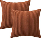 MIULEE Pack of 2 Corduroy Soft Soild Decorative Square Throw Pillow Covers Cushion Cases Pillowcases for Sofa Bedroom Car 20 x 20 Inch 50 x 50 Cm Dark Rust