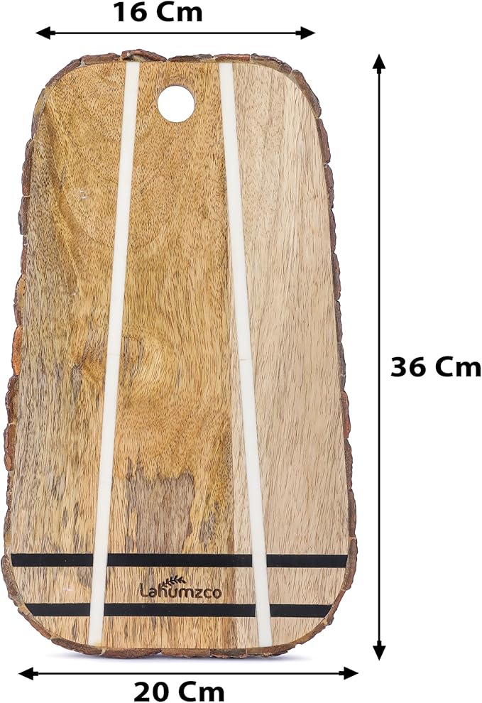 Mango Wood Oval Cutting Board Chopping Board, Cheese Board, and Charcuterie - Decorative Wooden Serving Board for Kitchen and Dining Room (Oval Striped, 14x8 Inches)