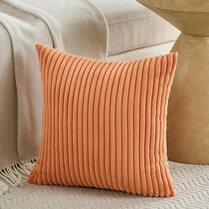Fancy Homi Set of 2 Orange Fall Decorative Throw Pillow Covers 16x16 Inch for Couch Bed Sofa, Autumn Halloween Thanksgiving Home Decor, Soft Plush Corduroy Cute Aesthetic Cushion Case 40x40 cm