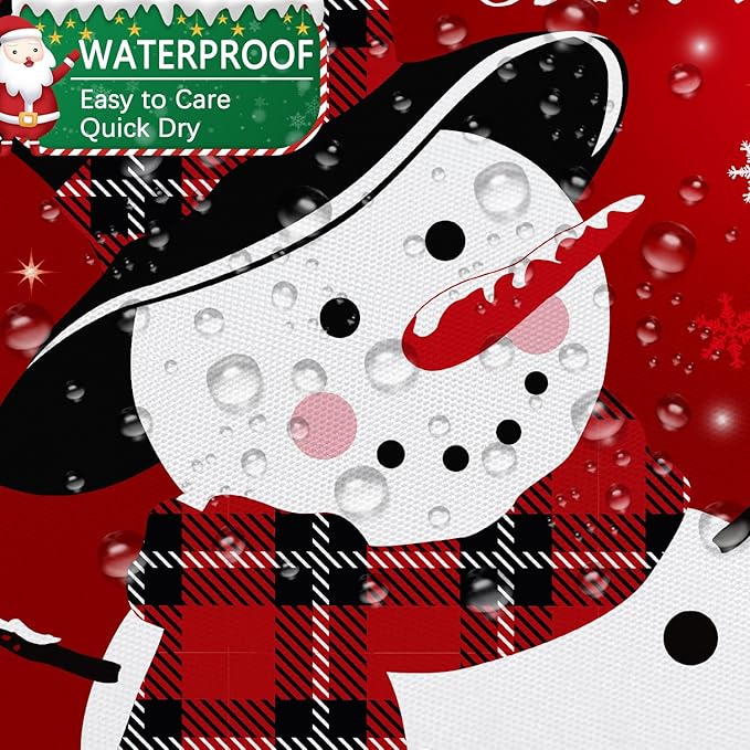 Christmas Snowman Shower Curtain, Red Xmas Ball Cute Winter Snowman Shower Curtain Christmas Holiday Decor, Durable Fabric Machine Washable with Hooks, 72 x 72 Inches