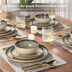 GBHOME Ceramic Dinnerware Sets for 4, 12 Pieces Stoneware Plates and Bowls Sets, Scratch Resistant Dishes, Dishwasher & Microwave Safe, Reactive Glaze-Gravel