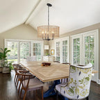 18.9" Hand-Woven Rattan Chandelier 5 Lights Farmhouse Boho Chandeliers for Dining Room Light Fixture Drum Wicker Hanging Pendant Lighting for Living Room Kitchen Island Foyer Hallway, E12