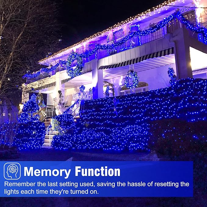 328FT 1000 LED Christmas Lights, Plug in Blue Christmas Tree Lights Outdoor with Timer and 8 Modes, Green Wire Waterproof String Lights for Indoor Yard Patio Xmas Holiday Decorations