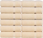 Luxury Hotel & Spa Towel 100% Genuine Turkish Cotton Wash Cloths - Beige - Dobby Border - Set of 12