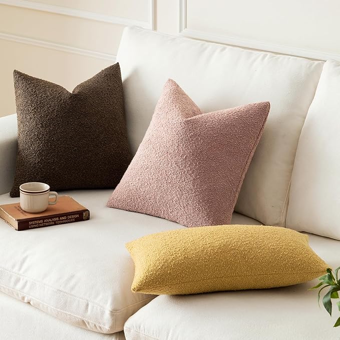 MIULEE Textured Boucle Throw Pillow Cover Gold Accent Solid Lumbar Spring Pillow Case Decorative Soft Pack of 1 Couch Cushion Chair Sofa Bedroom Livingroom Home Decor,12x20 Inch