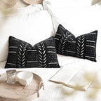 BlissBlush Black Decorative Lumbar Throw Pillow Covers 12X20, Set of 2, Boho Farmhouse Cushion Cover, Soft Accent Pillowcase for Couch Sofa Bed Living Room Home Décor