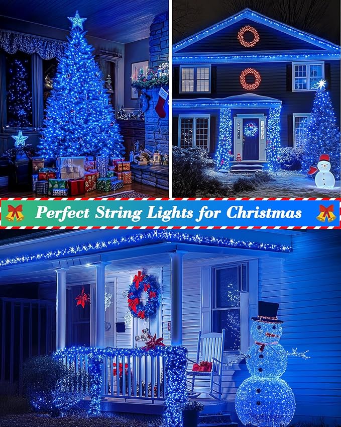 355FT 900 LED Christmas Lights, Extra Long Outdoor String Lights Waterproof, Timer & Memory, 8 Modes Dimmable Plug in Fairy Lights for Outside Tree Wedding Patry Holiday Decorations, Blue