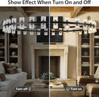 Modern 60 inch Black Round Chandelier, Extra Large Chandeliers Crystal Chandeliers for Living Room, Large Wagon Wheel Chandelier for Foyer, Staircase, Entrance,Includes Bulb
