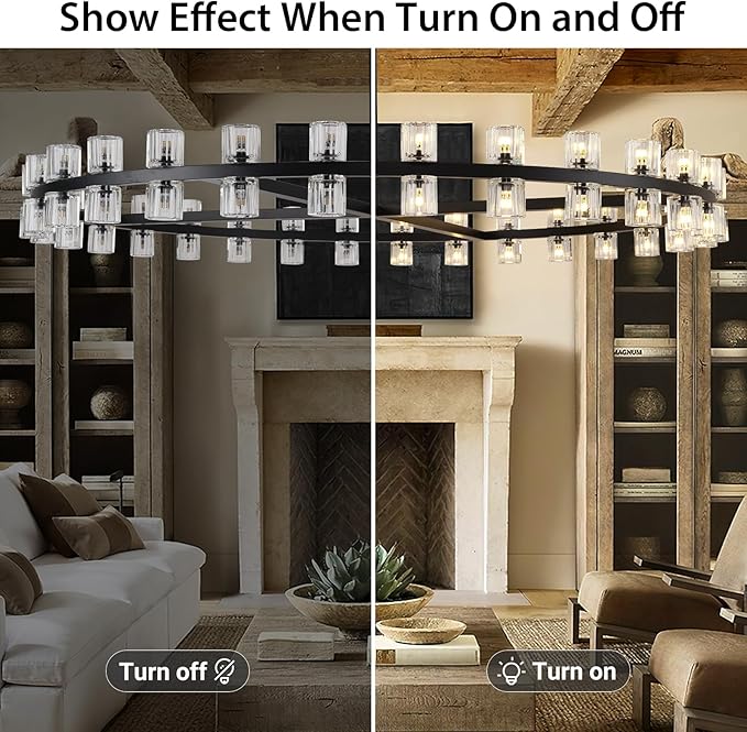 Modern 60 inch Black Round Chandelier, Extra Large Chandeliers Crystal Chandeliers for Living Room, Large Wagon Wheel Chandelier for Foyer, Staircase, Entrance,Includes Bulb