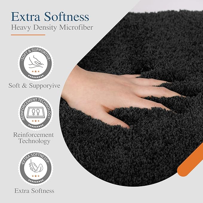 Walensee Large Bathroom Rug (24 x 40, Black) Extra Soft and Absorbent Shaggy Bath Mat Machine Washable Microfiber Non Slip Luxury Floor Mat