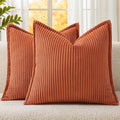Mecatny Corduroy Fall Throw Pillow Covers 20x20 Set of 2, Neutral Decorative Soft Burnt Orange Boho Couch Pillow Covers with Broadside for Sofa Living Room, Rust
