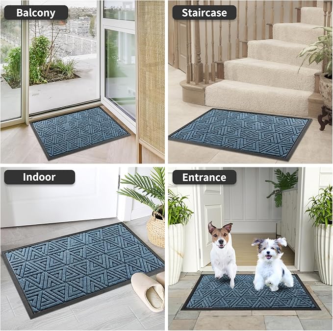 Yimobra Outdoor Mats for Front Door, Stops Mud & Dirt at Entrance, Fits Garage & Patio, All-Weather Waterproof Non Slip Outdoor Indoor Welcome Mat, 29.5x17 Mix Blue