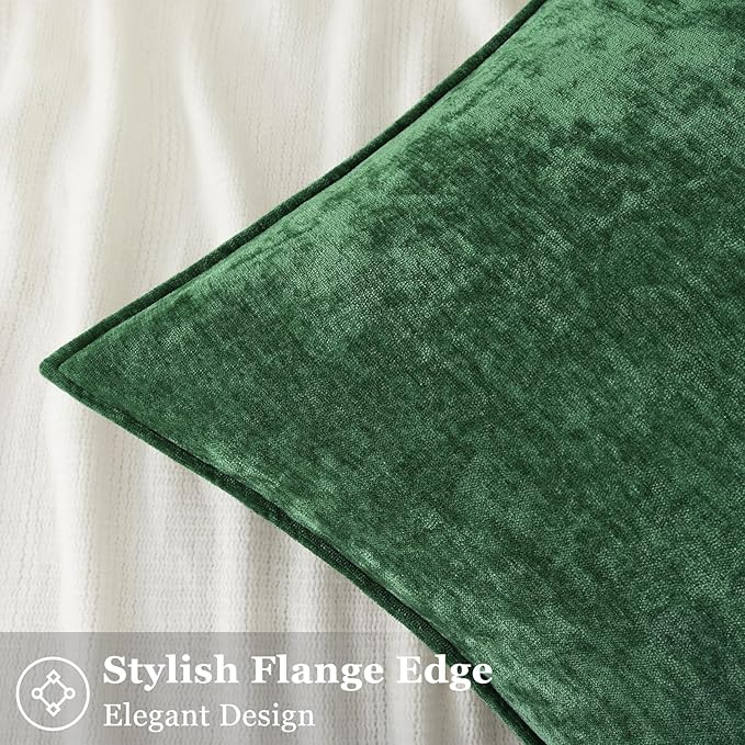 decorUhome Christmas Couch Throw Pillow Covers 22x22 Set of 2, Decorative Soft Euro Neutral Chenille Pillow Covers with Elegant Design for Sofa Bed Living Room Home Decor, Green