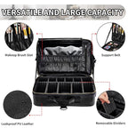 gzcz Large Capacity Travel Makeup Case Organizer,Professional Cosmetic Bags for Women,Waterproof PU Leather Makeup Bag with Adjustable Dividers and Shoulder Strap for Brushes and Jewelry