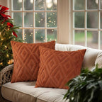 Pallene Rust Throw Pillow Covers 24x24 Set of 2, Soft Plush Faux Fur Decorative Couch Pillow Covers for Sofa Bed Living Room Pillow Cases with 3D Diamond Pattern