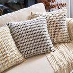 Aeckself Boho Chenille Tufted Pillow Cover 18x18 Inch, Decorative Square Throw Pillow Cover Neutral Pillowcase for Couch Bedroom Living Room, Black Gray