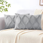 decorUhome Throw Pillow Covers 12x20 Inch Set of 2, Soft Plush Faux Fur Wool Lumbar Grey Couch Pillow Covers, Decorative Neutral Pillow Cases for Bed Sofa Living Room Home Decor