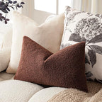Foindtower Pack of 2, Curly Faux Fur Decorative Throw Pillow Covers Soft Fuzzy Plush Cushion Case with Zipper Cozy Pillowcase for Home Living Room Couch Bed Sofa 12 x 20 Inch,Red Brown