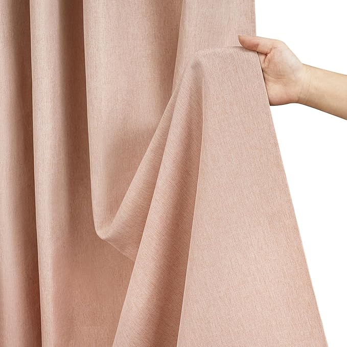 Blush Pink Faux Linen Textured Shower Curtain Water-Resistant, Heavyweight Fabric Shower Curtain Washable, 72 x 72 Inch Dusty Rose Pastel Classy Shower Curtains for Girly Bathroom