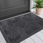 Smiry Front Door Mat Indoor Outdoor Entrance, Heavy Duty Natural Rubber, Sturdy Trap Dirt, Moisture Doormat and Easy Clean Low Profile Patio Porch Entryway Mat, 29.5x17 Inch, Grey/Geometric