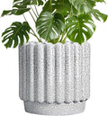 Ceramic Flower Pots - 9.6 Inch Indoor Planter, Decorative Ceramic Plant Pots with Drainage Hole, Fluted Round Large Planter Outdoor, Living Room Decor, Gifts for Women Men, Black and White