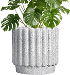 Ceramic Flower Pots - 9.6 Inch Indoor Planter, Decorative Ceramic Plant Pots with Drainage Hole, Fluted Round Large Planter Outdoor, Living Room Decor, Gifts for Women Men, Black and White