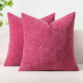 MIULEE Pack of 2 Couch Throw Pillow Covers 20x20 Inch Soft Hot Pink Chenille Pillow Covers for Sofa Living Room Solid Dyed Pillow Cases