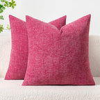 MIULEE Pack of 2 Couch Throw Pillow Covers 20x20 Inch Soft Hot Pink Chenille Pillow Covers for Sofa Living Room Solid Dyed Pillow Cases