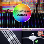HXWEIYE 300LED Fairy Curtain Lights, 9.8x9.8Ft USB Plug-in 8 Modes Christmas String Hanging Lights with Remote for Bedroom Backdrop Wedding Party Indoor Wall Decor, RGB Custom Color Changing