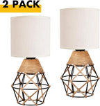 Hamilyeah Table Lamps Set of 2 with On/Off Switch, Farmhouse Woven Bedside Lamps for Night Stands with Beige Linen Fabric Shade for Bedroom, Living Room