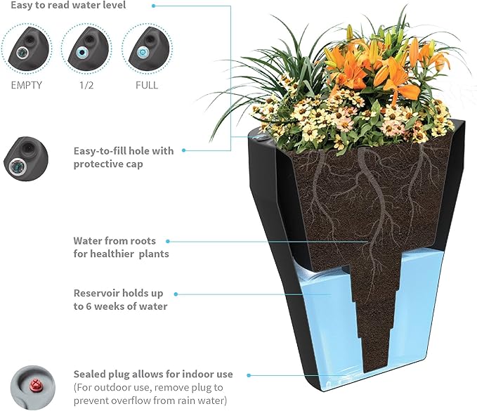 Crescent Garden Rim TruDrop Planter, Self-Watering Plant Pot, 22-Inch (Old Bronze)
