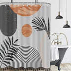 Boho Mid Century Leaf Shower Curtain Set,Arch Sun Design,Minimalistic Leaves Pattern,Waterproof and Luxurious Fabric-12 Hooks(Grey-72" x 78")