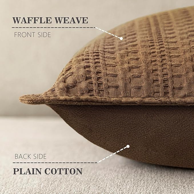 Foindtower Set of 2 Decorative Cotton Waffle Weave Lumbar Throw Pillow Covers Euro Shams Cushion Covers Accent European Pillowcase for Bed Couch Bedroom Living Room Home Decor 12×20 Inch Orange Brown