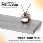 48 Inch Floating Shelves, 9.3" Deep Floating Shelf Wall Mounted, 48" Wall Shelves, Rustic Deep Bookshelf, Large Display Shelves & Storage Shelves for Bedroom, Living Room, Gray, Set of 1