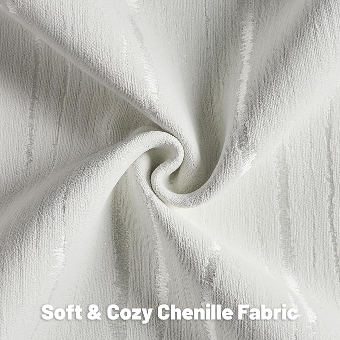 FUTEI White Chenille Decorative Throw Pillow Covers 16x16 Inch Set of 2,Soft Embossed Striped Textured Cushion Case,Modern Home Decor for Couch Bed Living Room