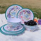 Melamine Dinnerware Set 12-Piece for 4 Dish Set Plates Bowls Unbreakable Dishware for Indoor Outdoor Use Lightweight Durable for Camping Picnics Parties Green