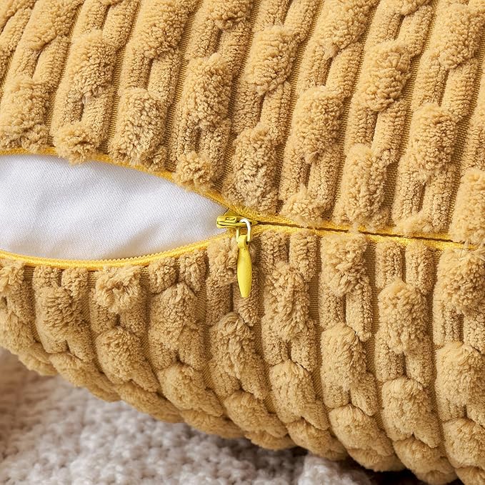 MIULEE Pack of 2 Decorative Throw Pillow Covers 20x20 Inch Soft Boho Striped Textured Corduroy Pillow Covers Modern Farmhouse Home Decor for Couch Bed Sofa Living Room Gold