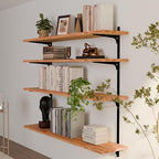 ROGMARS Floating Book Shelves for Wall,Natural Wood Adjustable Floating Wooden Wall Shelves 48 Inch for Bedroom,Living Room,Kitchen, Closet Organizers and Storage,Set of 4