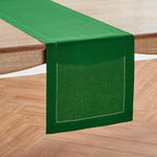 Solino Home Linen Garden Green Table Runner 108 Inches Long - 100% Pure Linen Hemstitch 14 x 108 Inch Table Runner for Dining, Christmas - Classic Hemstitch