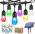 100FT(2x50FT) RGB Solar Outdoor String Lights with Remote, Multicolor&Warm White Dimmable Waterproof Patio Lights with 30 LED S14 Bulbs-Black