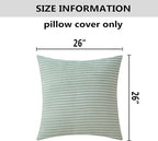 Home Brilliant Spring Throw Pillow Cover 26x26 Set of 2 Euro Shams Super Soft Striped Velvet Large Cushion Cover for Living Room, 26 x 26 inch, Mint