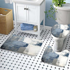 4Pcs Grey Bathroom Shower Curtain Sets with Rugs, Blue and Grey Abstract Painting Gray Retro Bathroom Sets with Shower Curtain and Rugs and Accessories