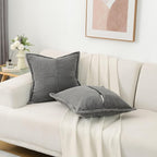 HAUSSY Dark Grey Decorative Throw Pillow Covers 24x24 Inch Set of 2,Soft Solid Corduroy Striped Cushion Case,Square Euro Pillow Shams,Winter Home Decorations for Couch,Bed