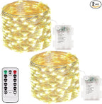 2 Pack 100 LED Fairy Lights Battery Operated with Remote, 33FT Waterproof Twinkle Lights with Timer & 8 Modes, Fairy String Lights Outdoor Indoor for Bedroom Classroom DIY Christmas Decor (Warm White)
